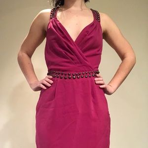 Fuchsia studded mini dress